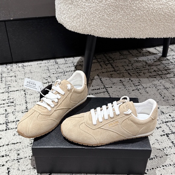 Prada Tan Suede Sneakers with White Accents - Picture 5 of 8